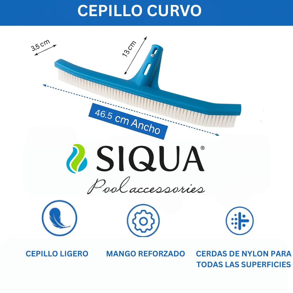 Cepillo Piscina con Fijación Palomilla – Cepillo Curvo con Cerdas de Nylon para Suelo, Paredes y Azulejos, Compatible con Pértiga Extensible, Limpieza Eficiente y Profunda para Piscinas