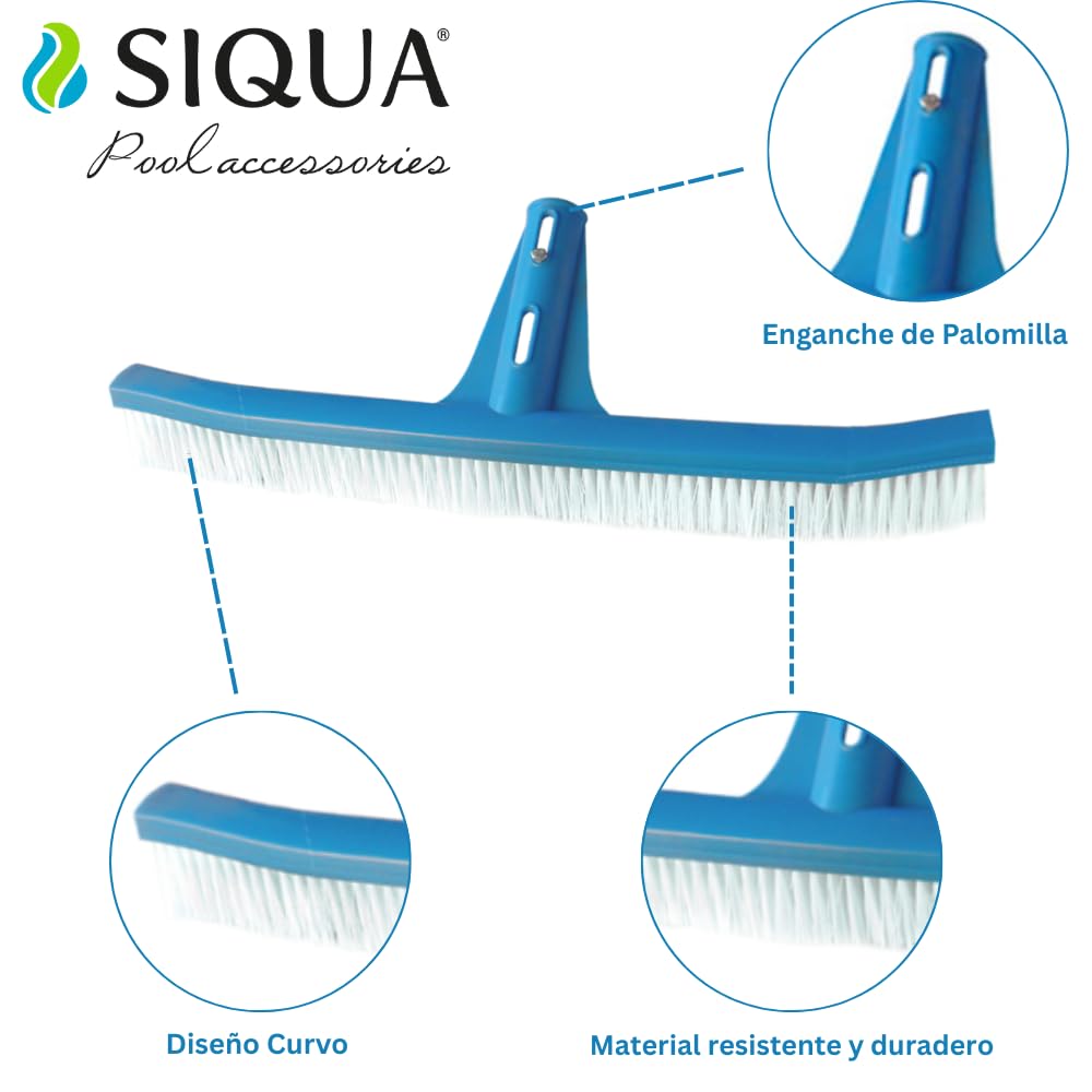 Cepillo Piscina con Fijación Palomilla – Cepillo Curvo con Cerdas de Nylon para Suelo, Paredes y Azulejos, Compatible con Pértiga Extensible, Limpieza Eficiente y Profunda para Piscinas