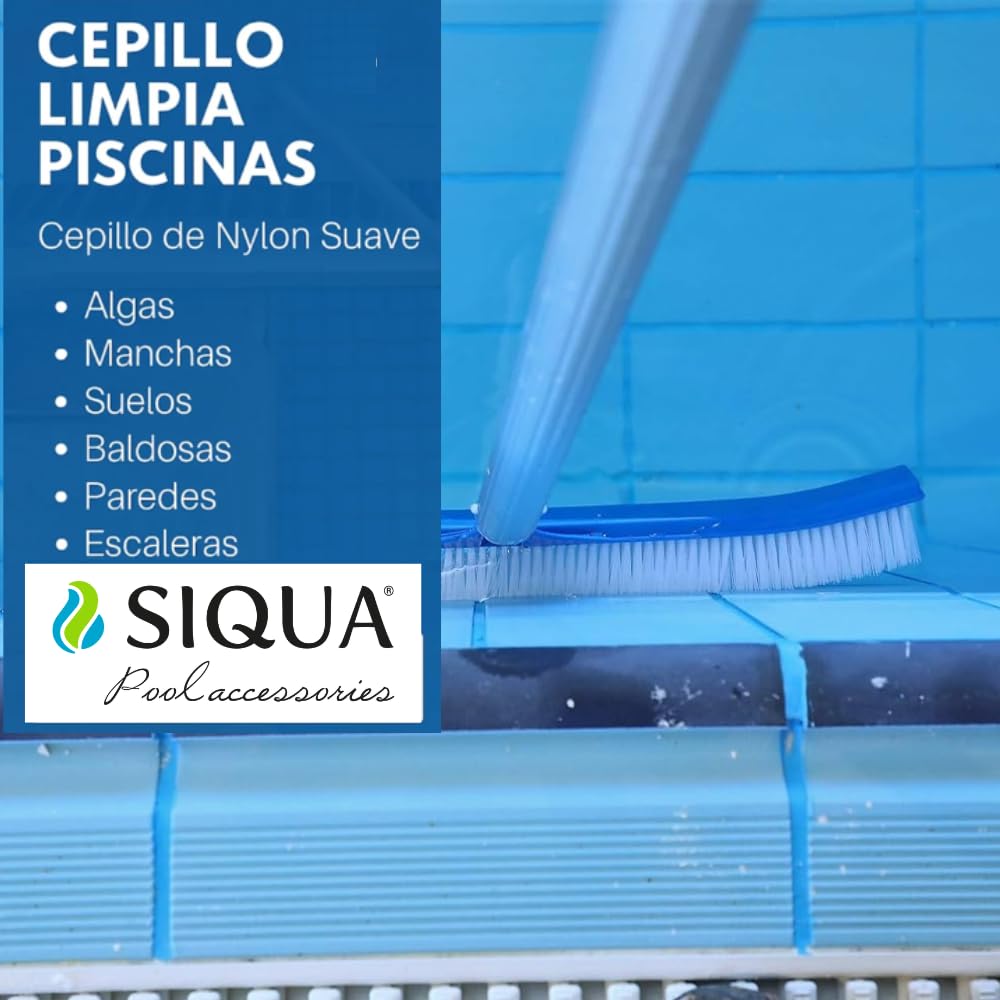 Cepillo Piscina con Fijación Palomilla – Cepillo Curvo con Cerdas de Nylon para Suelo, Paredes y Azulejos, Compatible con Pértiga Extensible, Limpieza Eficiente y Profunda para Piscinas