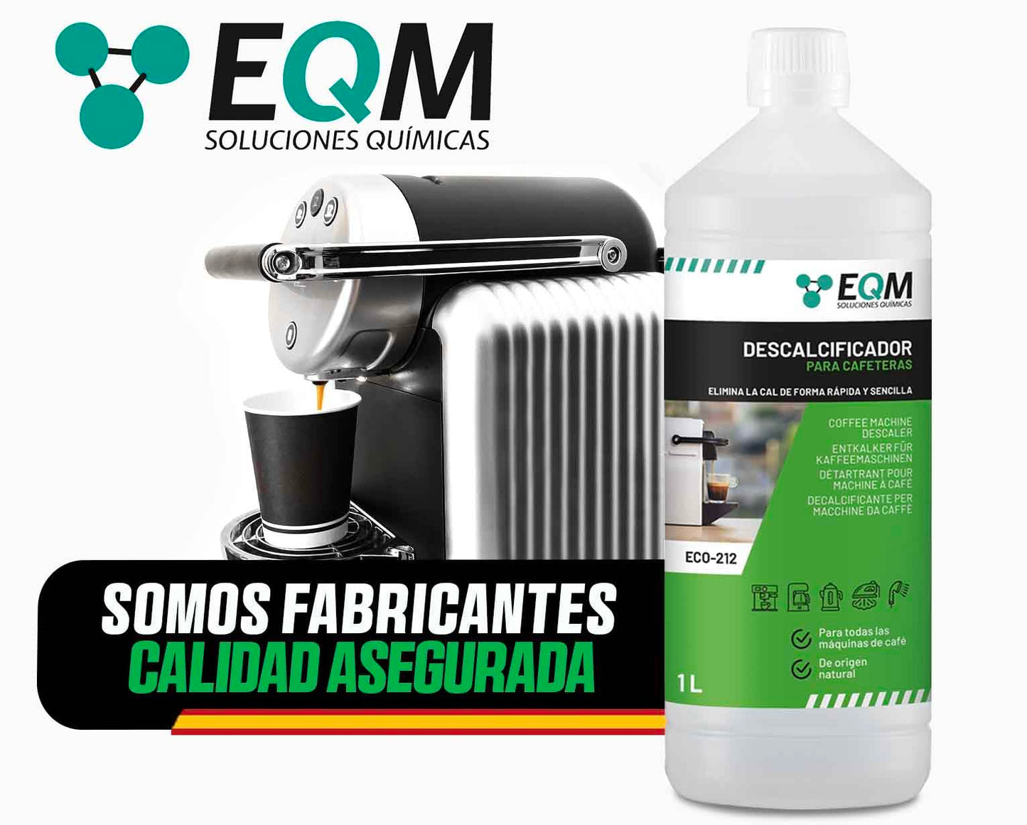 EQM - ECO- 212 - Descalcificador para Cafeteras - 1L - 100% Origen Natural - Compatible con todas las máquinas de café - Elimina la cal incrustada en cafeteras y aparatos del hogar