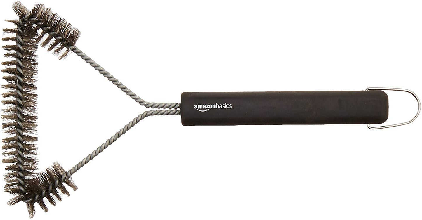 Amazon Basics Cepillo triangular para parrilla, 30,5 cm, Bronce, Plata, Negro
