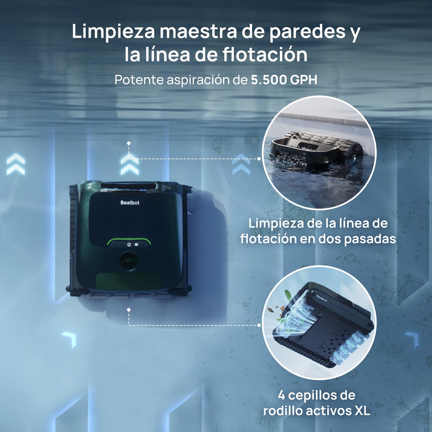 Beatbot AquaSense 2 Pro Robot Limpiafondos Piscina, Robot Piscina para Limpieza de Suelo y Paredes, Depura el Agua, Navegación y Posicionamiento, Duración de 11 Horas, Cordless Robotic hasta 360 m²