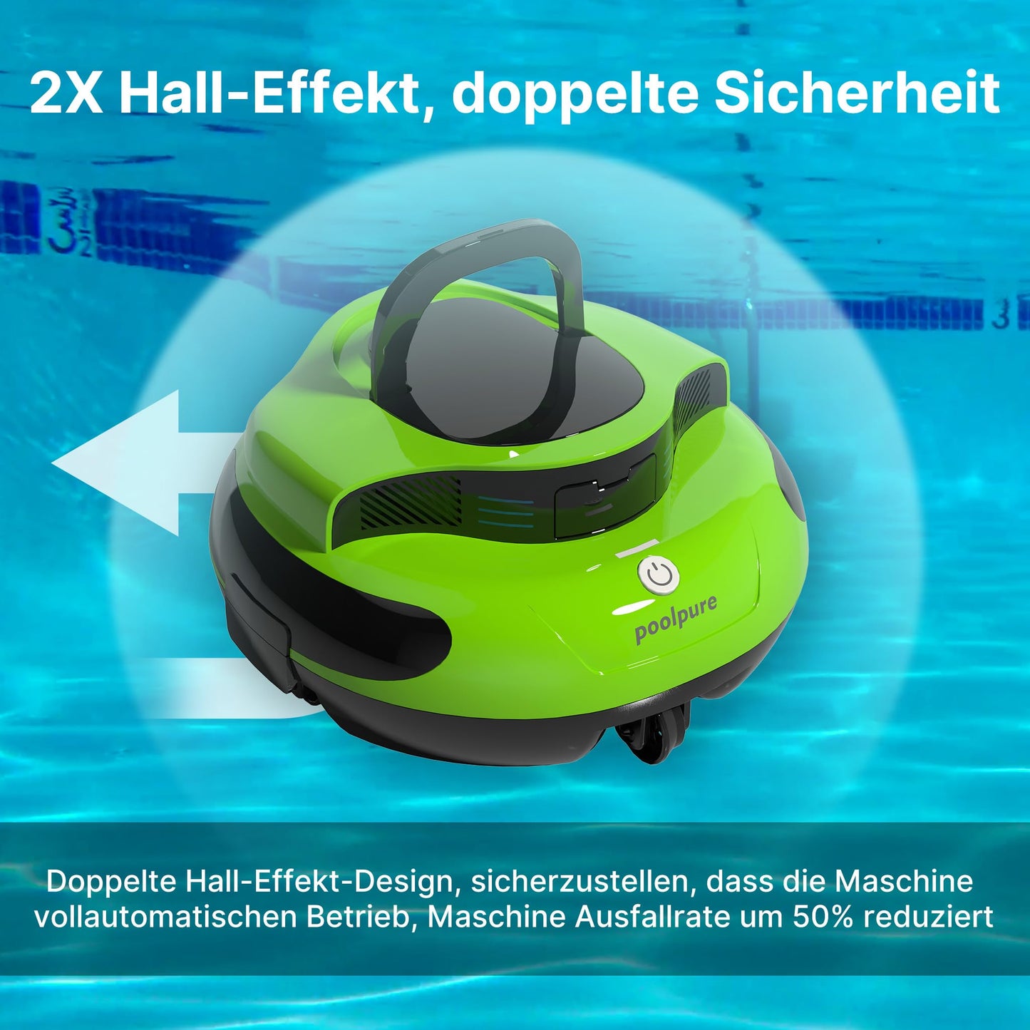 POOLPURE 2025 Pool Robot, 55 Wh-120 Minutes Cleaning Time, Double Motor, LED Indicators, Self-Parking, IPX8 Waterproof, Wireless Pool Vacuum Cleaner, for Built-in Flat Pools