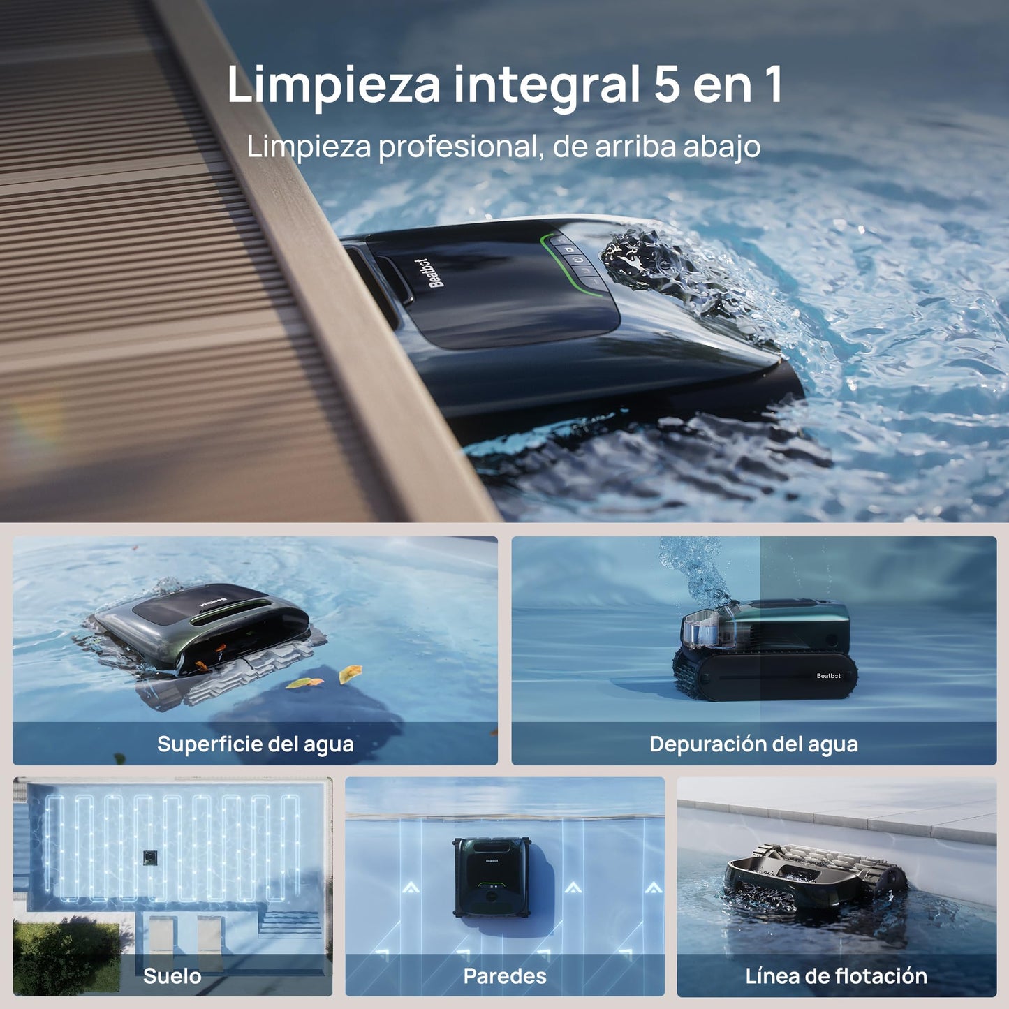 Beatbot AquaSense 2 Pro Robot Limpiafondos Piscina, Robot Piscina para Limpieza de Suelo y Paredes, Depura el Agua, Navegación y Posicionamiento, Duración de 11 Horas, Cordless Robotic hasta 360 m²