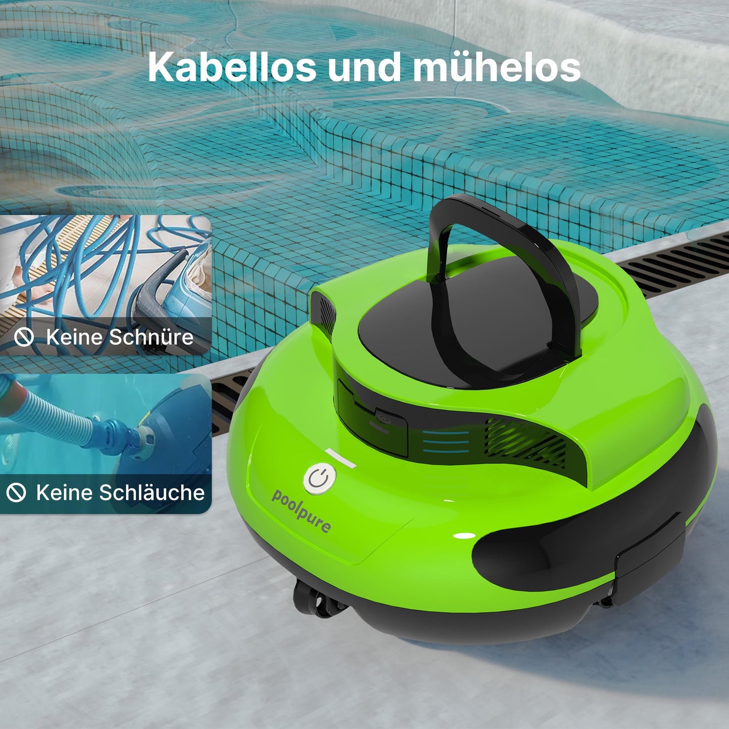 POOLPURE 2025 Pool Robot, 55 Wh-120 Minutes Cleaning Time, Double Motor, LED Indicators, Self-Parking, IPX8 Waterproof, Wireless Pool Vacuum Cleaner, for Built-in Flat Pools