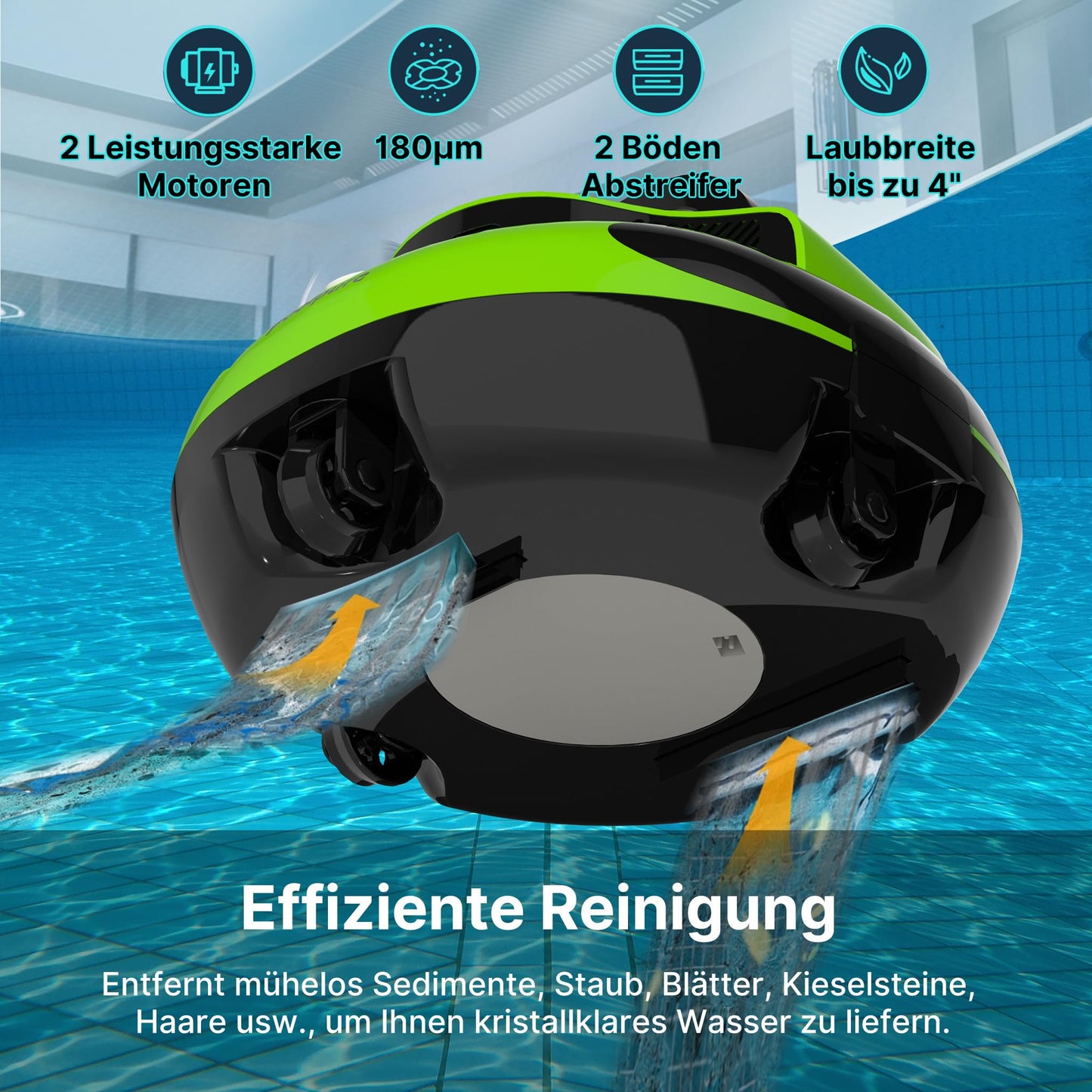 POOLPURE 2025 Pool Robot, 55 Wh-120 Minutes Cleaning Time, Double Motor, LED Indicators, Self-Parking, IPX8 Waterproof, Wireless Pool Vacuum Cleaner, for Built-in Flat Pools