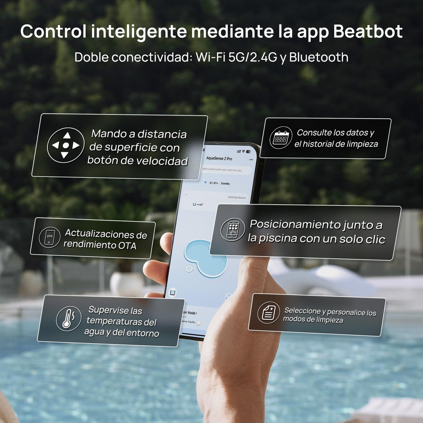 Beatbot AquaSense 2 Pro Robot Limpiafondos Piscina, Robot Piscina para Limpieza de Suelo y Paredes, Depura el Agua, Navegación y Posicionamiento, Duración de 11 Horas, Cordless Robotic hasta 360 m²