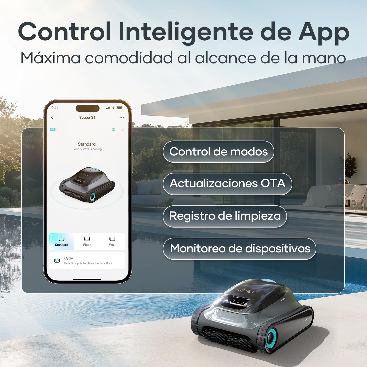 AIPER Scuba S1 2025 Robot Piscina Limpiafondos y Paredes,Aspirador Piscinas Fondos con Batería Mejorada 180 min,Filtración Ultrafina + App y OTA,para Piscinas hasta 150 m²