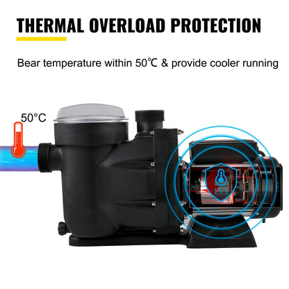 VEVOR Bomba Piscina 750 W Bomba para Piscina 19,200 L/h Bomba Depuradora Piscina 230V 50Hz Bomba de Filtro para Piscina 3450 RPM Bomba de Circulación para Piscina Protección de Sobrecarga Térmica