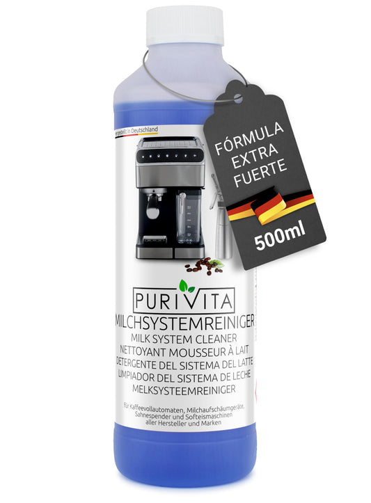 PURIVITA® Limpiador Universal del Sistema de Espuma de Leche [500ML] - Liquido Descalcificador Cafetera - Apto para Todas las Cafeteras y Máquinas como De Longhi, Nespresso, Philipps & Krups - Antical