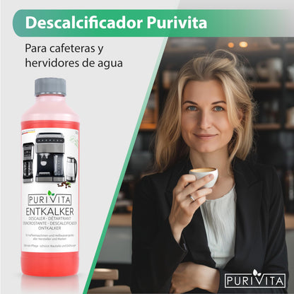 PURIVITA® Universal Descalcificador Cafetera [500ML] - Antical Limpieza Cafetera - Liquido Descalcificador Cafetera para Modelos Delonghi, Dolce Gusto, Nespresso, Philips & Mas - Limpiador Cafetera