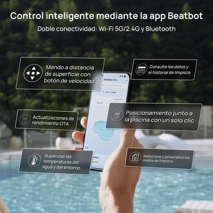 Beatbot AquaSense 2 Pro Robot Limpiafondos Piscina, Robot Piscina para Limpieza de Suelo y Paredes, Depura el Agua, Navegación y Posicionamiento, Duración de 11 Horas, Cordless Robotic hasta 360 m²