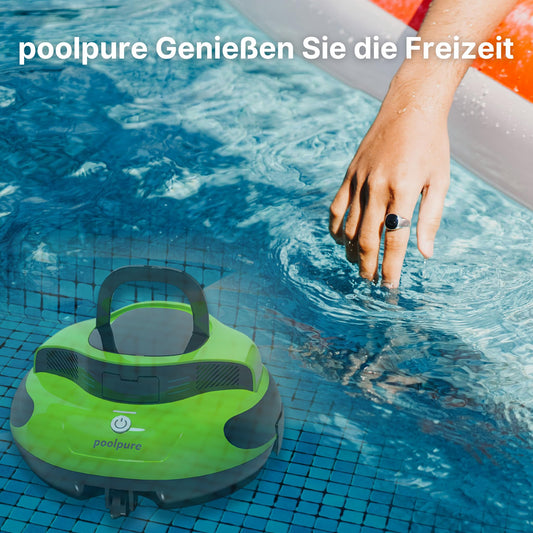 POOLPURE 2025 Pool Robot, 55 Wh-120 Minutes Cleaning Time, Double Motor, LED Indicators, Self-Parking, IPX8 Waterproof, Wireless Pool Vacuum Cleaner, for Built-in Flat Pools