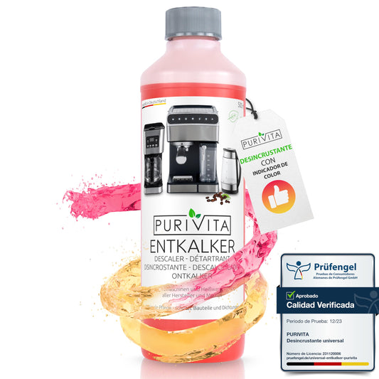 PURIVITA® Universal Descalcificador Cafetera [500ML] - Antical Limpieza Cafetera - Liquido Descalcificador Cafetera para Modelos Delonghi, Dolce Gusto, Nespresso, Philips & Mas - Limpiador Cafetera