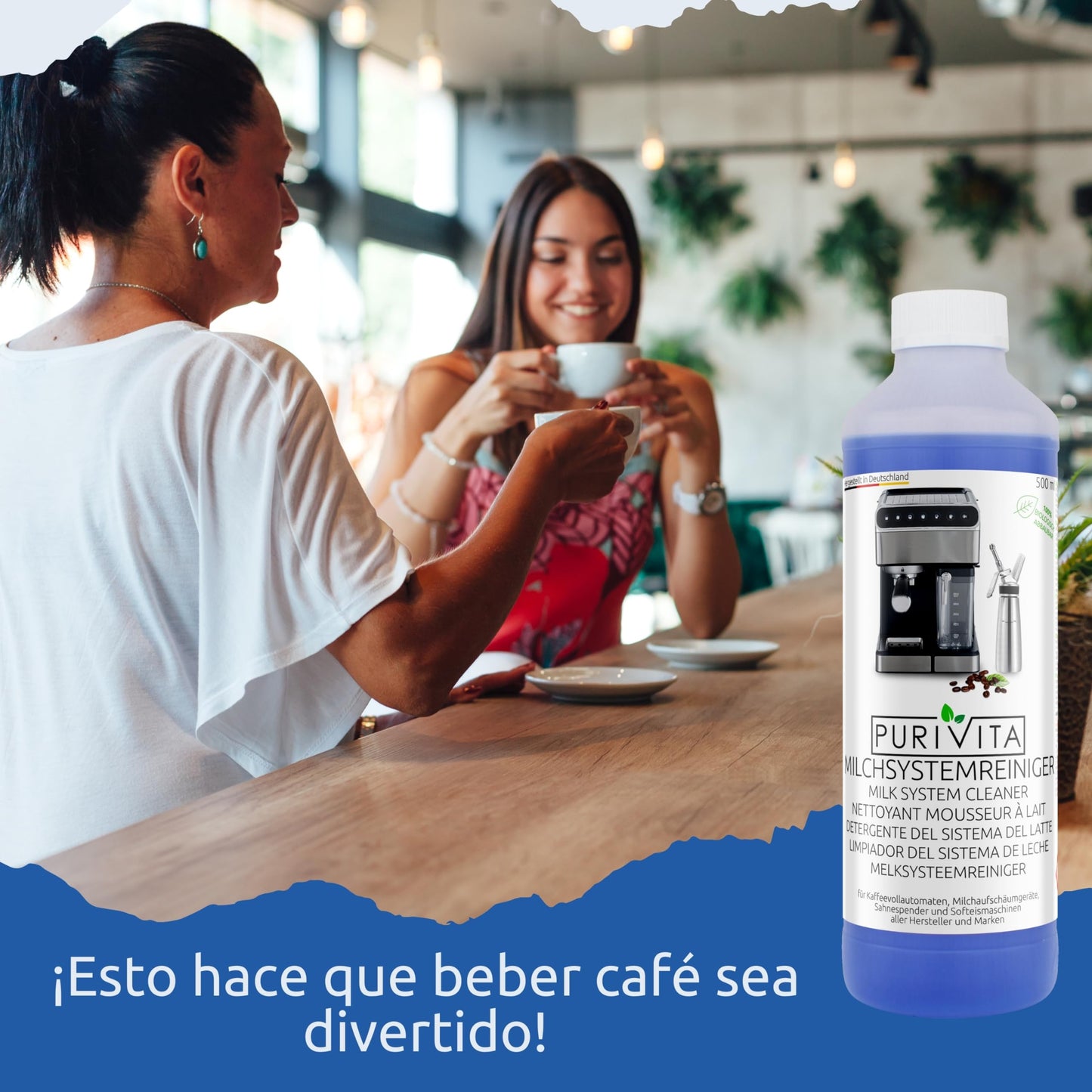 PURIVITA® Limpiador Universal del Sistema de Espuma de Leche [500ML] - Liquido Descalcificador Cafetera - Apto para Todas las Cafeteras y Máquinas como De Longhi, Nespresso, Philipps & Krups - Antical
